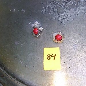 red and silver flower stud earrings